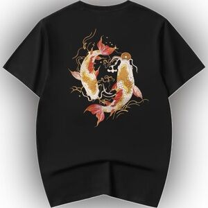 NIEPCE Black KH852 GOLDEN KOI FISH EMBROIDERY TEE Men’s Size XXL